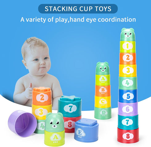 Stacking Cups Toys for Toddlers, Soft Blocks Teething Toy for Babies, Montessori Educational Bath Fun