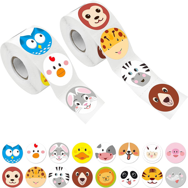 600 Pcs Adorable Round Face Animal Stickers in 16 Designs for Kids Party Favor (1.5" Diameter Each)