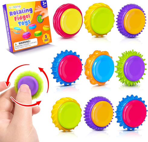 LESONG Fidget Sensory Toys for Kids: 9 Pack Quiet Textured Finger Spinner