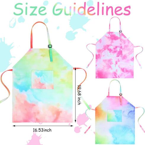 3 Pieces Adjustable Tie Dye Art Apron for Kids - Cute Artist Painting Apron with Pocket for Boys Girls, 3 Styles -