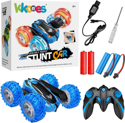 KKONES Remote Control Car, 2.4GHz Electric Race Stunt Car, Double Sided 360° Rolling Rotation, LED Headlights