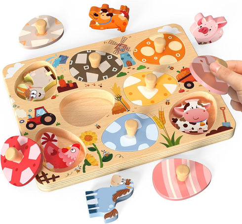 Zeoddler Easter Wooden Puzzles for Toddlers, 8 Pcs Farm Animal Matching Egg