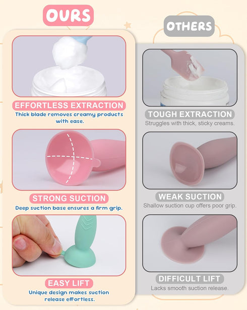 4-Pack Upgraded Silicone Diaper Cream Spatula with Travel Case - Soft Full-Size & Mini Applicators for Rash Ointment