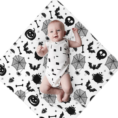 Christmas Halloween Bat Goth Pumpkin Skull Newborn Baby Swaddle Blanket Christmas Muslin Wrap Receiving Blankets Soft Large Swaddle Receiving Gifts for Baby Boy Girl by Sanghing