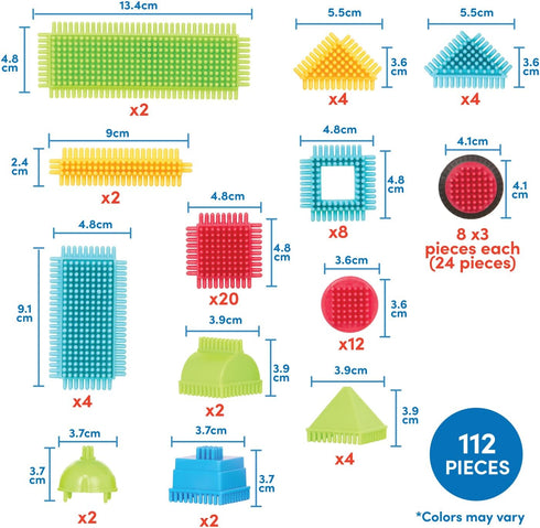 112 Playset Set 2+ Battat Bristle Blocks STEM Interlocking Building Blocks Pieces Developmental Toys for Toddlers & Kid