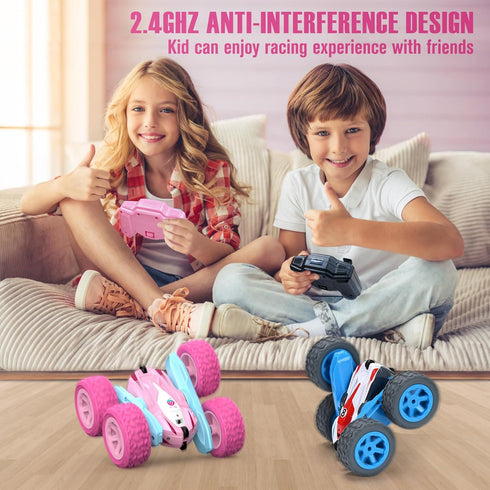 2.4Ghz 360 3+ Remote Control Car, Pink RC Cars for Girls, Rechargeable RC Truck, Double Sided Rotating Stunt Car Toy