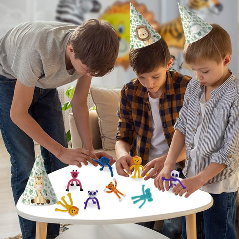 Set 48, ArtCreativity Animal Bendable Figures, of Stress Relief Bendy Toys for Kids in Panda, Tiger, Giraffe, Monkey