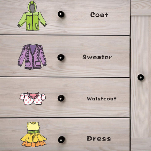 Maydahui 2 Sheets (31 Count) Removable Clothing Decals, 11 Inch Boys Girls Clothing Sort Wall Sticker for Wardrobe
