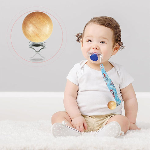 16 Pieces Wood Pacifier Clips Teething Grasping Toy Suspender Clips Natural Beech Wood Holder Charm DIY Accessories