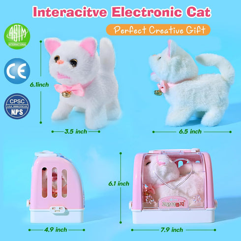 WorWoder 15PC Robot Plush Electronic Interactive Cats That Move and Meow Walking Wagging Lifelike Stuffed Kitten Toy