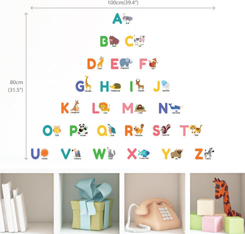 DECOWALL DS-8014 Colourful Animal Alphabet ABC Kids Wall Stickers - Peel and Stick Removable Decals for Nursery