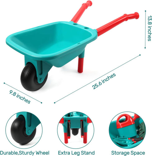 CUTE STONE Kids Gardening Tool Set, Garden Toys with Wheelbarrow, Watering Can, Gloves, Rake, Shovel, Trowel, Apron