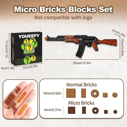 Set 630 Bricks,1:3 AK-47 Building Blocks Gun PCS Mini Model Gun, DIY Assembling Guns Building Toys for Boys Kids