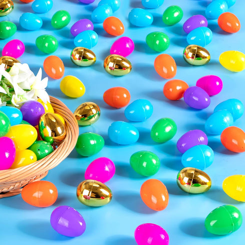 518 -2.36" 18 NEWBEA Easter Eggs Bright Colors Plastic Easter Eggs Empty Include Golden Eggs Perfect for Eggs