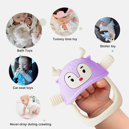 3-6Months, 6-12Months, Smily Mia Reindeer Hand Teether for Baby Chew Toys/Teething Toys for BPA Free Silicone Teething