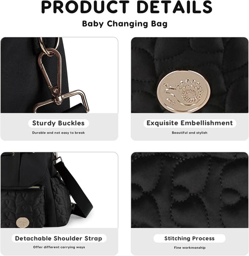 SONARIN Backpack Mummy Stylish Waterproof Diaper Bag Nappy Changing Bag Travel Bag with Changing Pad & Single Shoulder