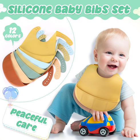 Mepase Silicone Bibs Waterproof Silicone Baby Bibs Soft Adjustable Baby Feeding Unisex Kid Eating Supplies