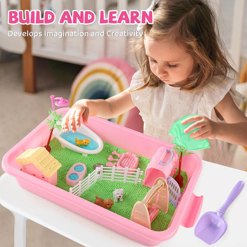 21 Set, 4-8, 3 4 5 6 7 Aprilwolf PCS Pet Sensory Bin, Dog & Cat Sandbox with Sand & Box, Play Sand Art Toys Kit, Pet