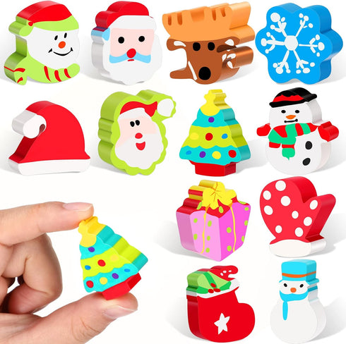 Big Christmas Erasers, Fun Snowman, Snowflake, Santa Claus, Christmas Tree Holiday Erasers, 12 Pcs for Kids, Students