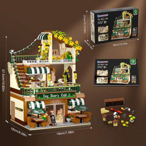 City Coffee House Building Set with Light, 1173 PCS Cafe Shop Building Block Toy with Ordering Counter and Baking Room
