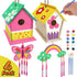 Crafts for Kids Ages 4-8 - 4 Pack DIY Bird House Wind Chime Kit for Building and Painting Birdhouses