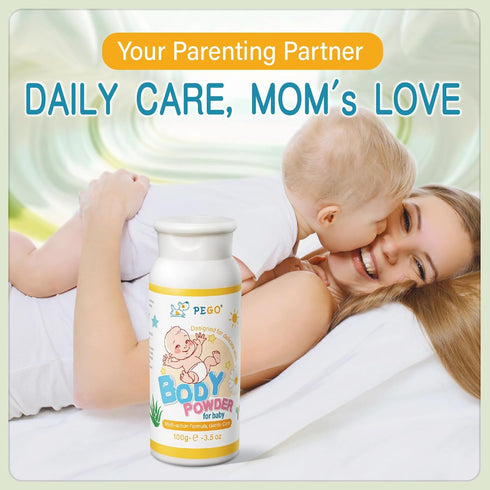100g/3.5Oz (1 Pack) PEGO Cornstarch Baby Powder,Talc-Free,with Zinc Oxide,Aloe and Chamomilla,Prevent Heat Rash,Diaper