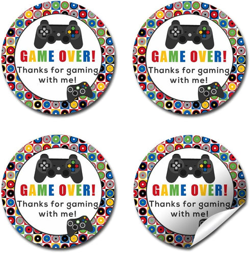Game Over Video Game Birthday Party Sticker Labels, 40 2" Circle Stickers by AmandaCreation for Party Favors