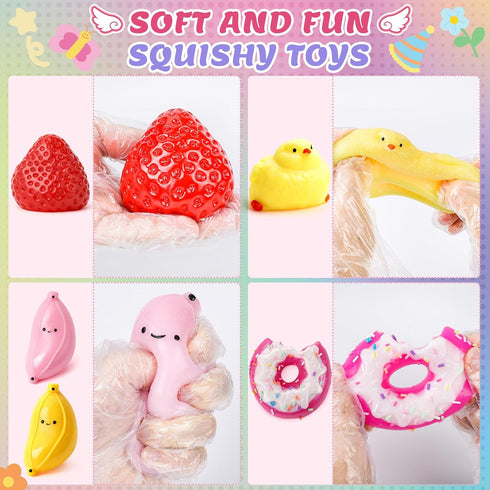 20Pcs Pack (11big+9small) Taba Squishy Fidget Toys, Include Squishies Chick, Cat Paws, Hamster, Strawberry Toys