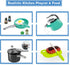 Bruvoalon 67Pcs Kids Play Kitchen Toys Set, Green, Pretend Cooking Accessories with Pots, Pans, Utensils, Foods