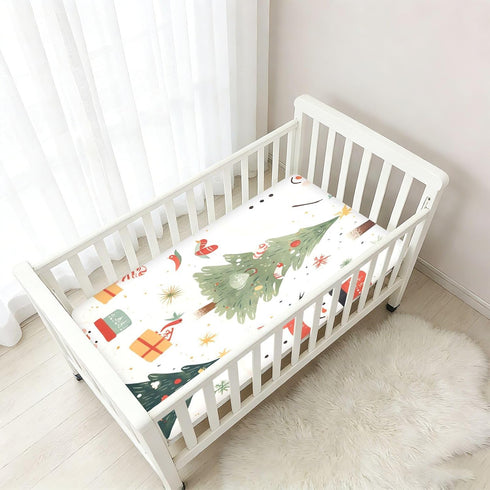 Bseiialft 52 28 Christmas Trees Snowmen Crib Sheets for Boys Girls Soft and Breathable Cotton Baby Sheets for Standard