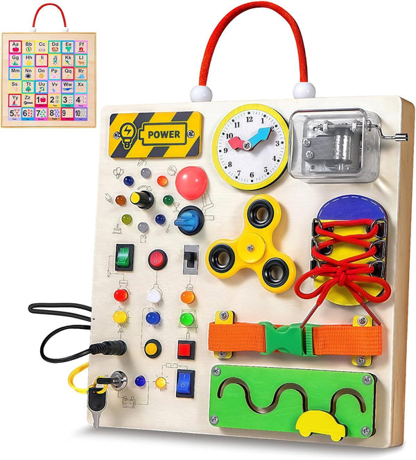 GNAYUIJ Busy Board Montessori Toys for 1 2 3 Years Old Toddler,Wooden Sensory