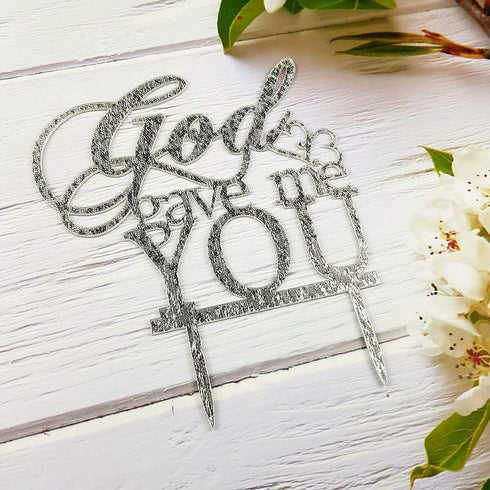 God Gave Me You Wedding Cake Topper for Wedding, Engagement, Marriage Party Decorations (Silver Glitter Acrylic)