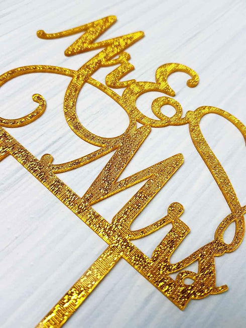 Mr and Mrs Cake Topper, Bride and Groom Wedding/Engagement Decoration, Gold Glitter Acrylic Sign