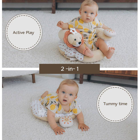 2-in-1 Tummy Aila+Aiden Time Mat and Seated Support with Sensory Toys for Newborns and Babies Includes Detachable