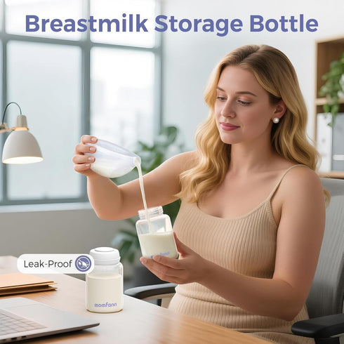 4 Pack, 10oz MOMFANN Breastmilk Storage Bottle Milk Storage Bottle Wide-Neck Fit for Most Nipples, Leak-Proof