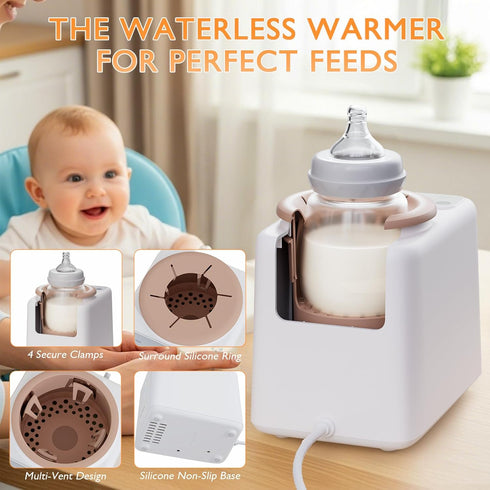 Waterless Baby Bottle Shaker and Warmer, Fast Heating & Automatic Mixing for Formula, Adjustable Temperature, Quiet