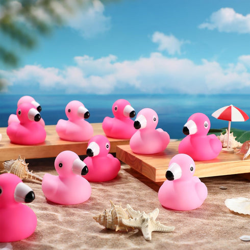 Jerify 100 Pcs Flamingo Rubber Duck Bulk - Rose Pink & Light Pink Bath Toys for Summer Beach Party Favors