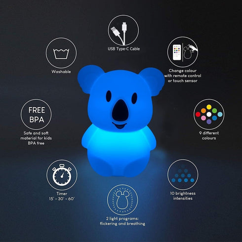 Setting Large Koala Night Lights Kid Bedside Bedroom Light, Nursery Moon lamp, Portable Color Changing Care Lamps