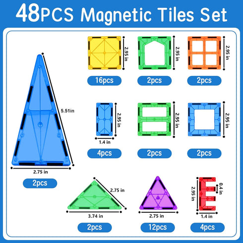 3+ Magnetic Tiles Toddler Building Blocks Toys, Magnet Montessori Kids Toys for Year Old Boys and Girls, Preschool