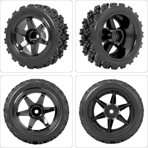 RC Station 12mm Hex Wheels and Tires for 1/12 1/14 1/16 1/18 RC Off Road Buggy Rally, Preglued 4PCS
