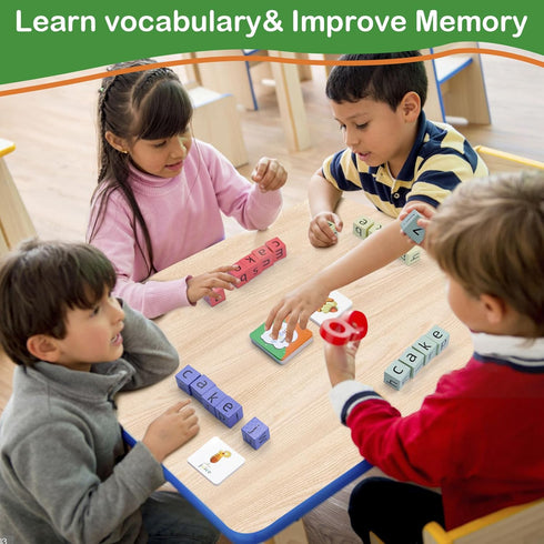 Word Spelling Game | Matching Letter Game for Kids, Fast-paced Word Race Cube Game, 54pcs Flash Cards