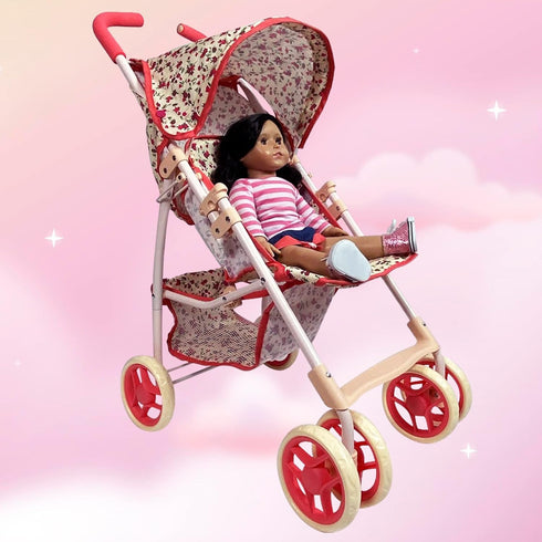 Baby Doll Stroller for Toddler Girls & Big Kids up to 8 Years - 28” Toy Stroller with Coral Floral Print