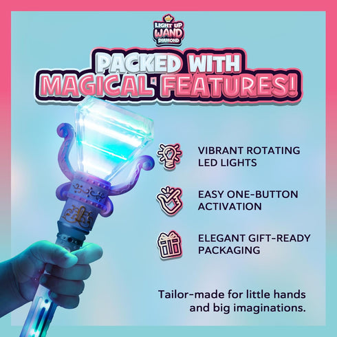 IPIDIPI TOYS Light Up Spinning Diamond Wand - Rotating Magic Princess Toy for Kids, Party Favors, Gift Set, Birthday
