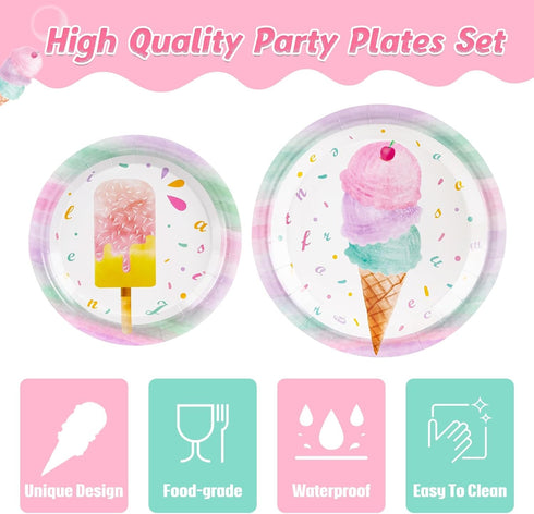 64 Set Summer 16 WERNNSAI Ice Cream Party Decorations - PCS Ice Cream Plates Napkins and Forks Popsicle Party