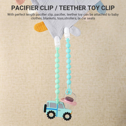 4-Pack Green Silicone Teething Pacifier Clips - BPA Free