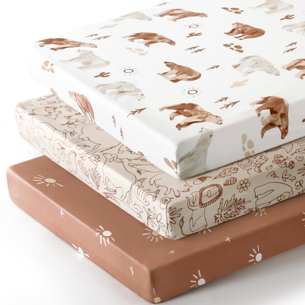 GRSSDER Fitted Pack N Play Sheets, 3 Pack, Stretchy Ultra Soft Jersey Knit Portable/Mini Crib Sheets for Boys and Girls