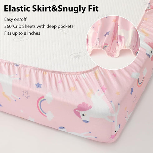 3 Pack 52x28 Baby Crib Sheets Girl, Toddler Bed Sheets for Standard Toddler Mattresses, Soft Microfiber Fitted Crib