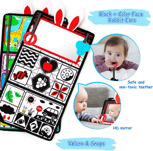 Tummy Time/Baby Mirror Toys, Black and White High Contrast Tabletop Mount Toys for Newborn Brain Development