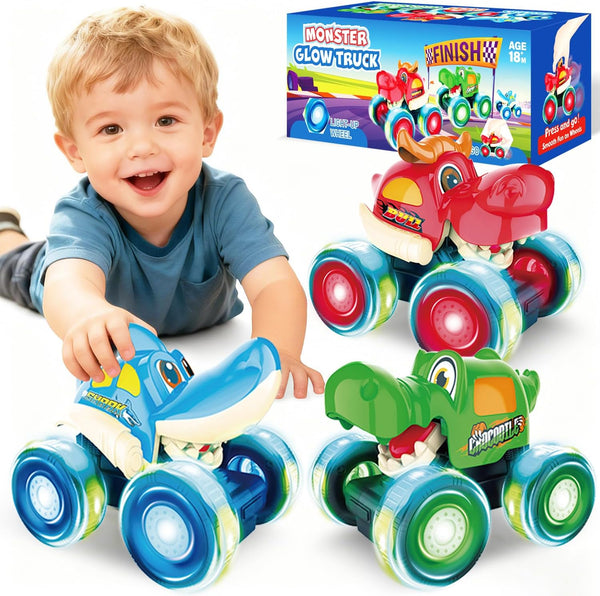BOLZRA Monster Truck Toys, Toy Cars for Toddlers 1-3 with Bull Shark Crocodile