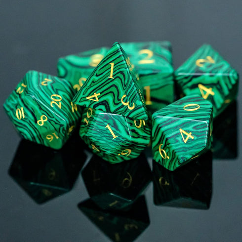 UDIXI Malachite Stone Dice Set, 7PCS Gemstone Polyhedral D&D Dice with Gift Case for Dungeons and Dragons Games